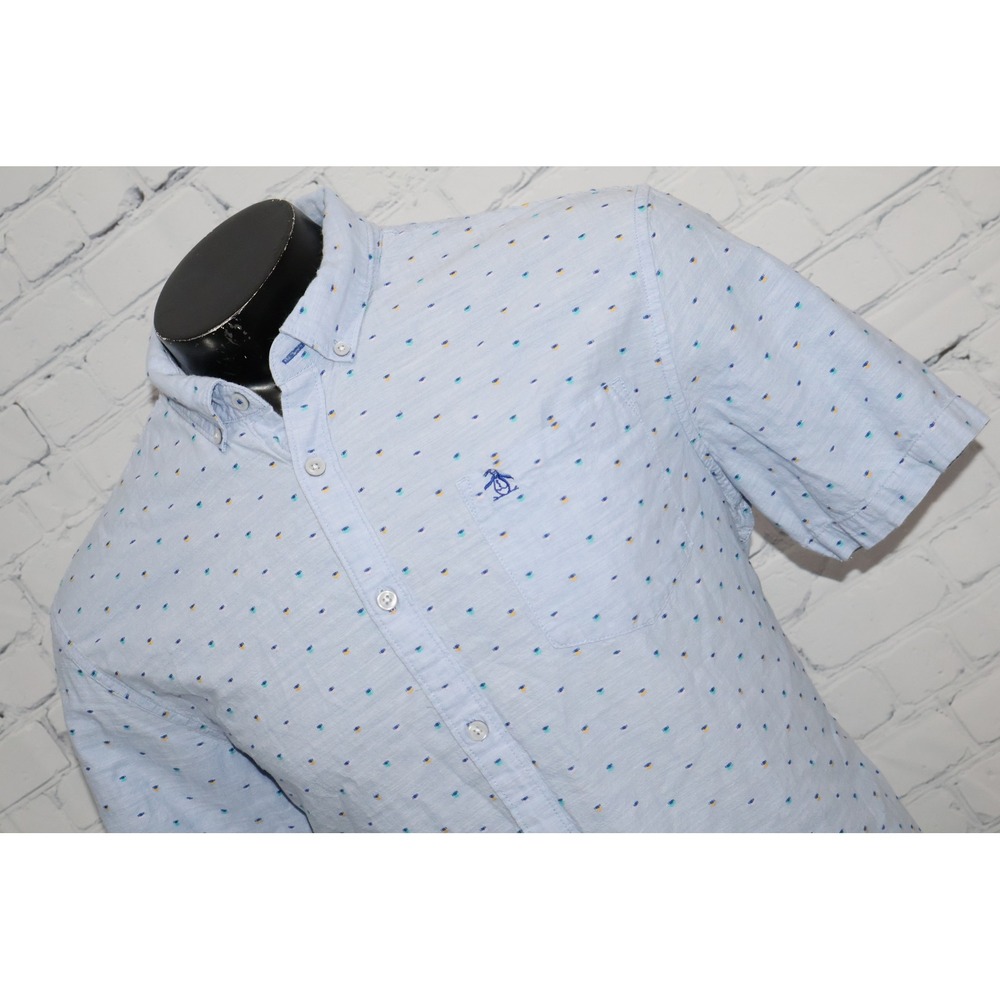 Original Penguin Dress Shirt Mens XXL Blue Button Down Dotted Cotton